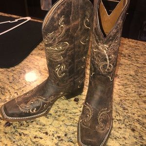 CIRCLE G WOMEN'S DRAGONFLY EMBROIDERED COWGIRL BOOTS - SQUARE TOE size 10 brown
